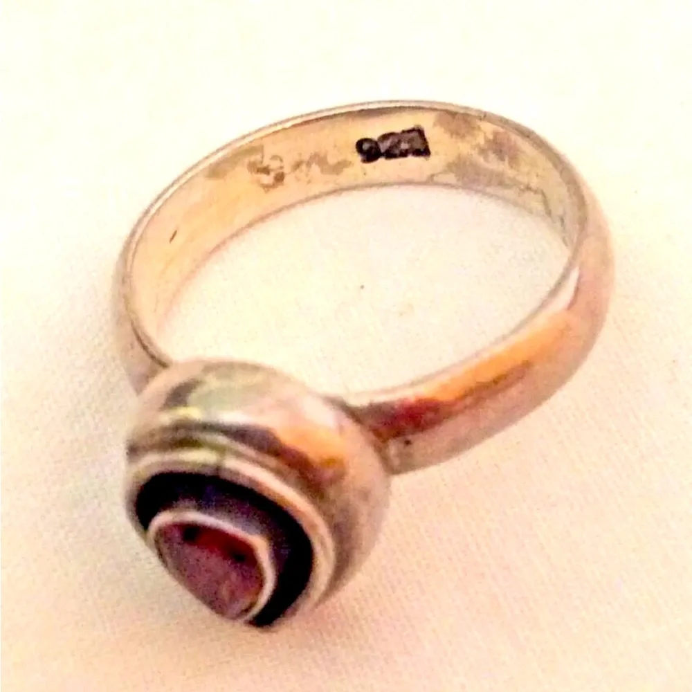 Silver Ring Garnet Stone Size 5 Adjustable 925 Silver - Picture 4 of 6